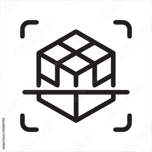 Icon on Engineering 3D modeling and Visualization. 3D Scanner. Such Line Sign as Scanning of 3D Object . Vector Icon for Web and App in Outline Editable Stroke.