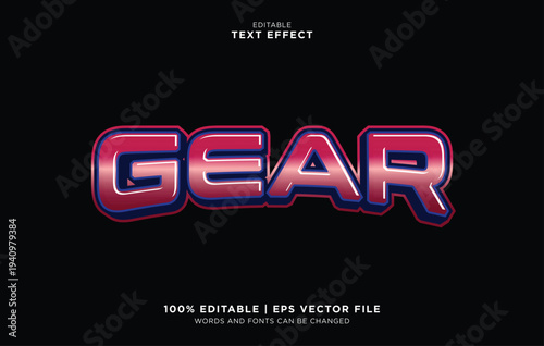 Editable vector text effect with the word Gear in a shiny style on a black background
