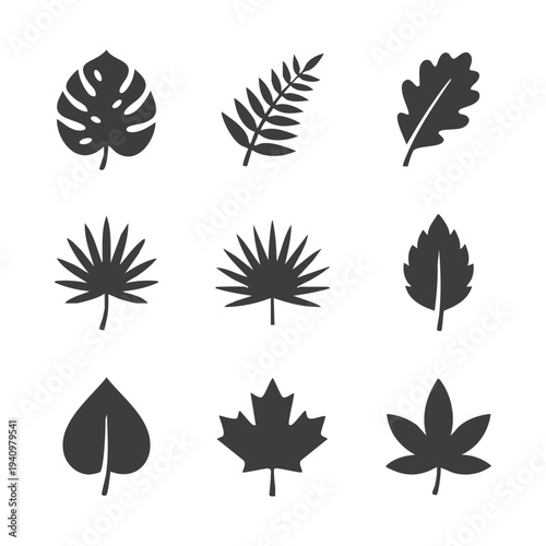 Modern green leaf icon collection arranged