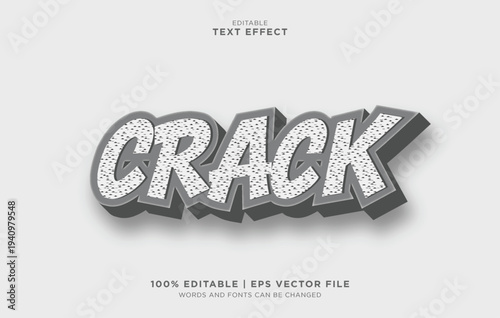 Editable vector text effect with crack label on a white background for design