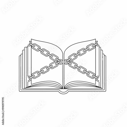 A symbolic representation of censorship, where an open book is bound by chains, illustrating the suppression of knowledge and freedom of thought.