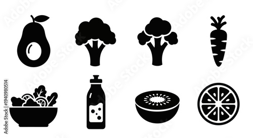Healthy Food Vegetable And Fruit Icons Set For Nutritious Diet