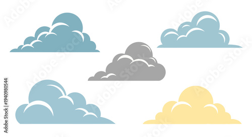 Set of Colorful Cartoon Cloud Shapes for Sky Background