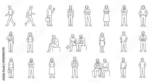 diverse line art people icons showcasing various poses and actions perfect for uxui design and modern infographics