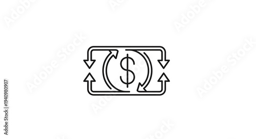 Dollar Currency Exchange and Money Transfer Icon with Circular Arrows