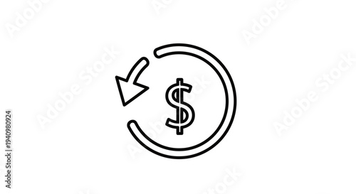 Dollar sign inside circular arrow, symbolizing refund or return on investment