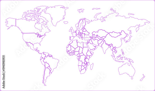 Detailed Political World Map Vector – Global Earth Map with Country Borders and Continents.