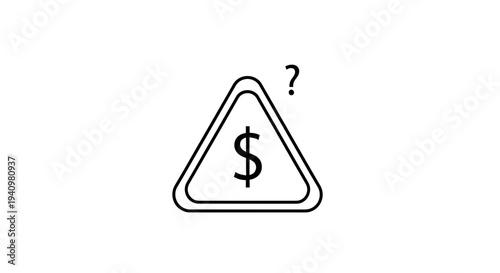 Dollar Sign Warning Triangle with Question Mark - Financial Risk Concept