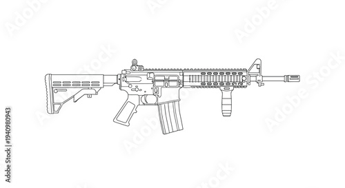 A precise black outline drawing of an M4 carbine rifle, featuring its stock and barrel, is displayed horizontally on a plain white background.