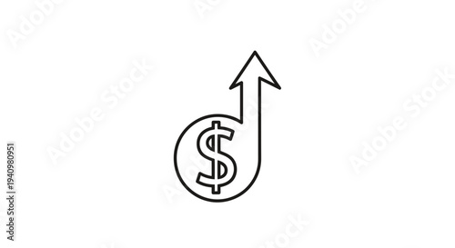 Dollar Sign with Upward Arrow Icon: Financial Growth, Investment, and Economic Success Concept