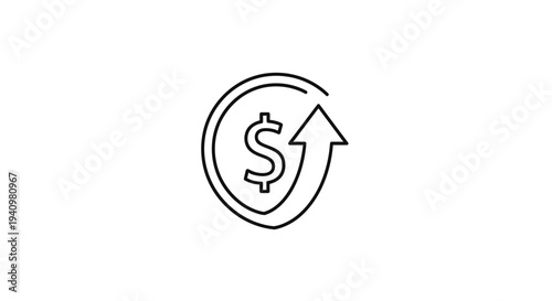 Dollar Sign with Upward Arrow in Circle, Financial Growth Concept Icon