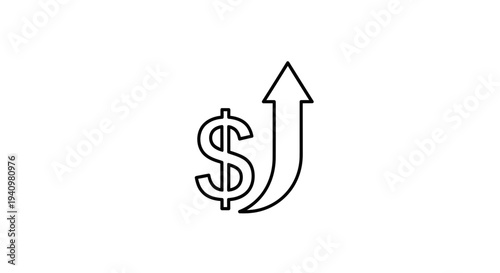 Dollar sign with upward arrow, symbolizing financial growth, profit, and economic success.