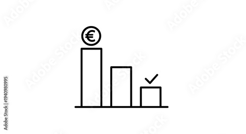 Euro Currency Falling Graph Icon, Decreasing Financial Chart, Negative Economic Trend