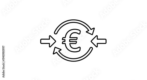 Euro Currency Symbol with Arrows Indicating Exchange and Circulation