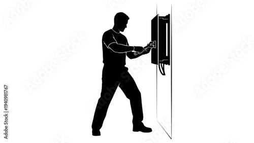 Man charging an electric vehicle at a charging station on a wall