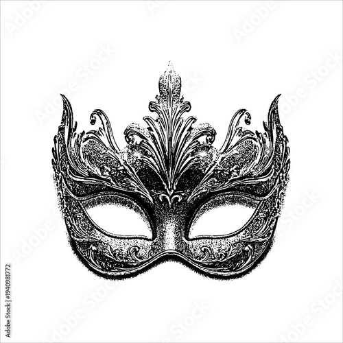Vintage Ornate Masquerade Mask Engraved Illustration