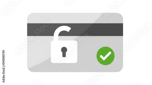Secure payment icon of an unlocked credit card with a green checkmark