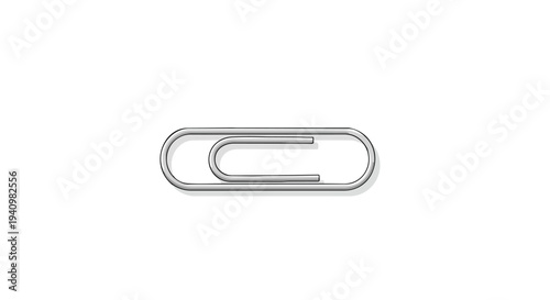 A minimalist, clean metallic paperclip isolated on a stark white background, casting a subtle shadow