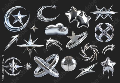 Futuristic Metallic Celestial Shapes Element Design Set