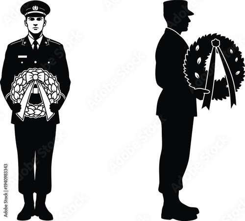 Memorial day tribute with wreath bearers in uniform