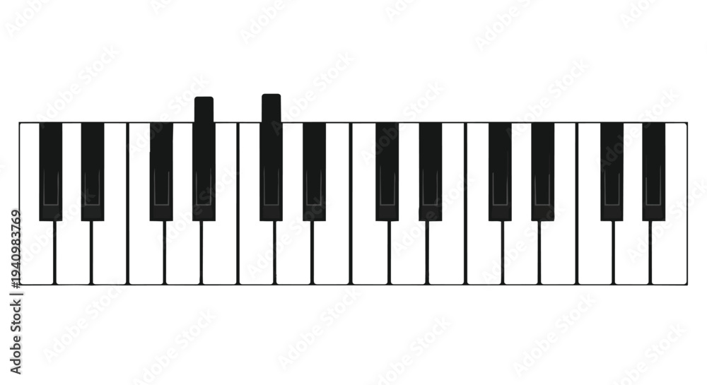 Fototapeta premium A clean minimalist representation of black and white piano keys with some keys highlighted for emphasis on melody composition and musical theory