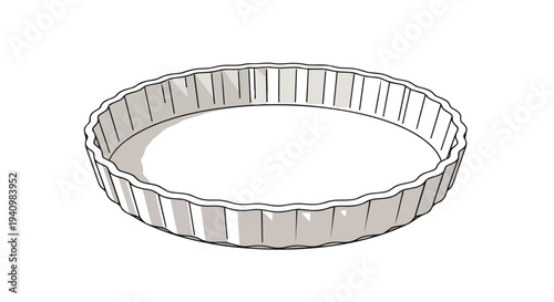Simple Illustration of a Fluted Tart Pan on a White Background