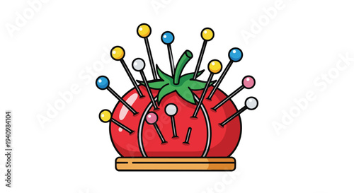 Whimsical tomato pin cushion with colorful pins for sewing enthusiasts and crafters reimagined as a delightful tool