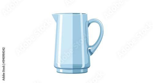 Elegant Pastel Blue Glass Pitcher with Subtle Shading and Sleek Handle, Isolated on White Background
