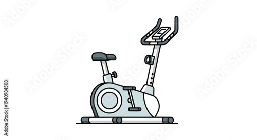Clean illustration of a stationary exercise bicycle with a console and seat set against a white background