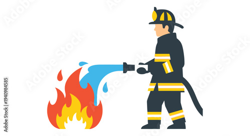 Foto Firefighter extinguishing flames with a water hose a safety professional at work