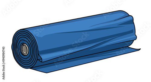 Vibrant Blue Rolled Fabric Material With Textured Folds Isolated On A White Background