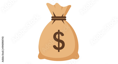 A beige sack or bag with a prominent dollar sign displayed on the front