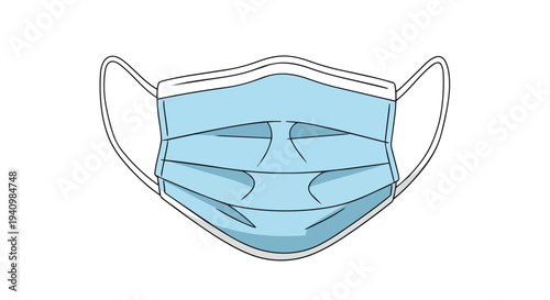 Simple artistic illustration of a blue surgical face mask with pleats and ear loops against a white background, symbolizing health and protection