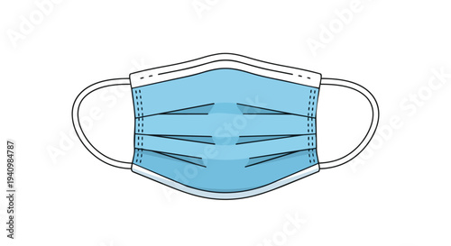 Stylized illustration of a blue disposable face mask with ear loops, a symbol of health and protection in modern times