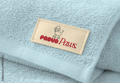 Soft Blue Towel Mockup With Logo PSD