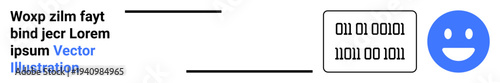 Artificial intelligence, digital communication, data encoding, technology evolution, online interaction, programming language. happy face alongside binary code. Artificial intelligence and digital