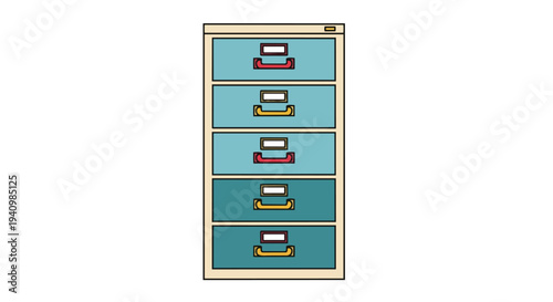 A modern, retro-inspired vertical filing cabinet with multiple drawers, designed for efficient office organization and document storage solutions