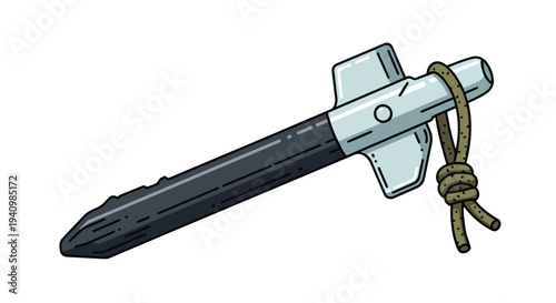 Illustrated camping tent stake with rope and knot, a sturdy grounding anchor for outdoor adventures and secure shelter construction