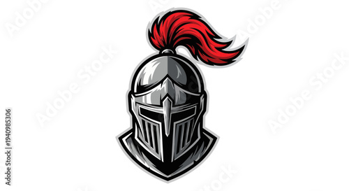 Medieval Knight Helmet with Red Plume.
