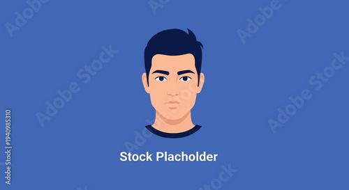 Modern minimalist avatar illustration of a young man with dark hair, a generic male portrait for user profiles and placeholder graphics, ideal for UI/UX design and social media