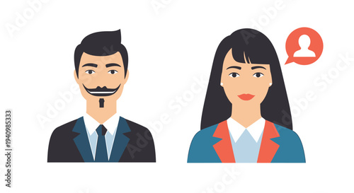 Professional business people avatars representing user profiles and communication in a modern, flat design style. Ideal for social networking and customer interaction concepts