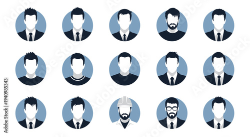 Collection of diverse user profile avatars in various styles, representing men in business and casual attire