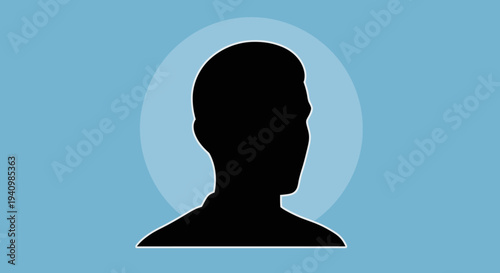 Contemplative human head profile in a stark black silhouette, symbolizing thought, anonymity, and a universal representation of an individual or user