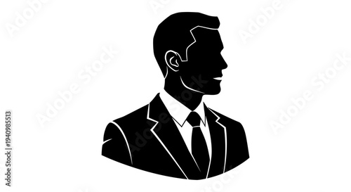 Elegant black silhouette of a confident professional man in a suit, perfect for business and corporate branding needs and avatar designs