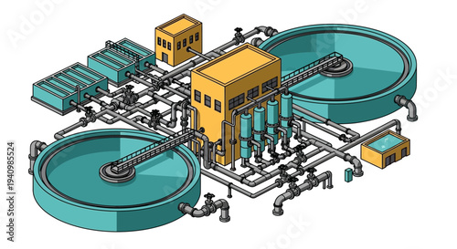 Water Treatment Plant Facility Equipment Illustration.