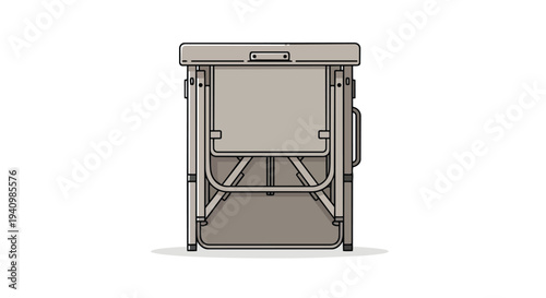 Minimalist Illustration of a Collapsible Folding Table with Integrated Handle and Sturdy Frame Presented in a Side Profile View