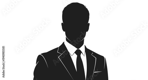 Sleek Black Silhouette of a Professional Man in a Suit, Ideal for Anonymous User Profiles, Business Avatars, or Generic Placeholder Icons
