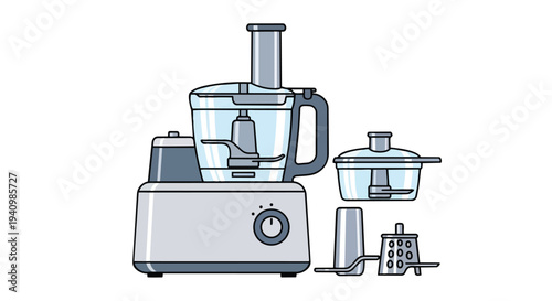 Modern Kitchen Appliance Set A Versatile Food Processor with Assorted Attachments for Culinary Tasks