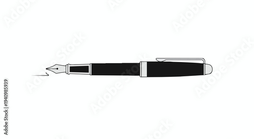 Elegant fountain pen with a silver clip and nib poised to create elegant strokes on a blank white canvas