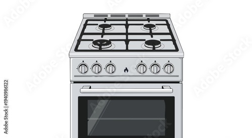 Classic gas range cooker with four burners and a built-in oven, featuring adjustable knobs for precise temperature control in a clean kitchen